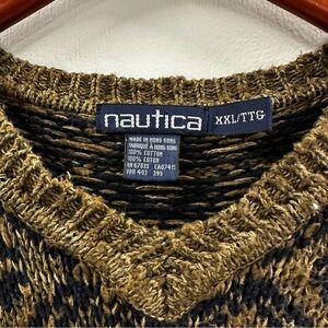 Nautica Vintage Flawed Blue Tan Knit Sweater XXL